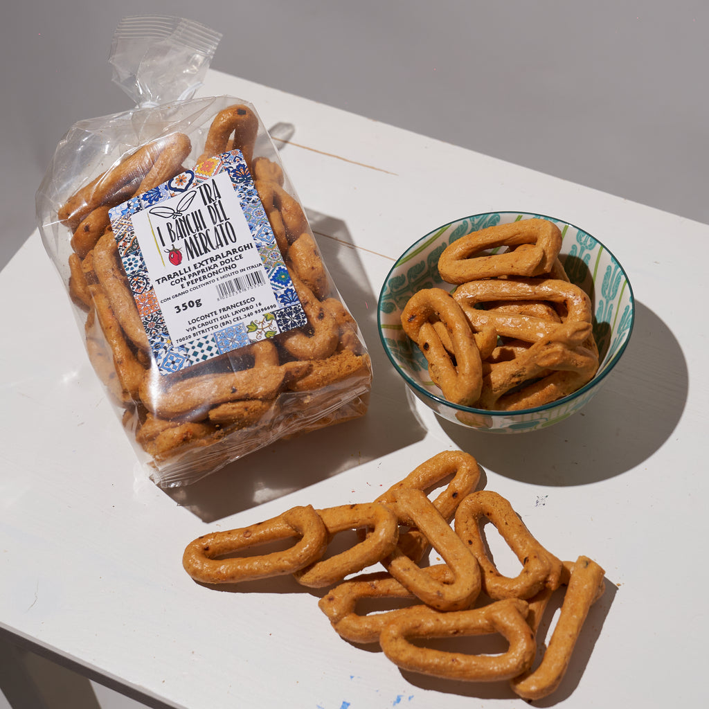 Taralli con Paprika dolce e Peperoncino con Farine Italiane senza lievito 350gr